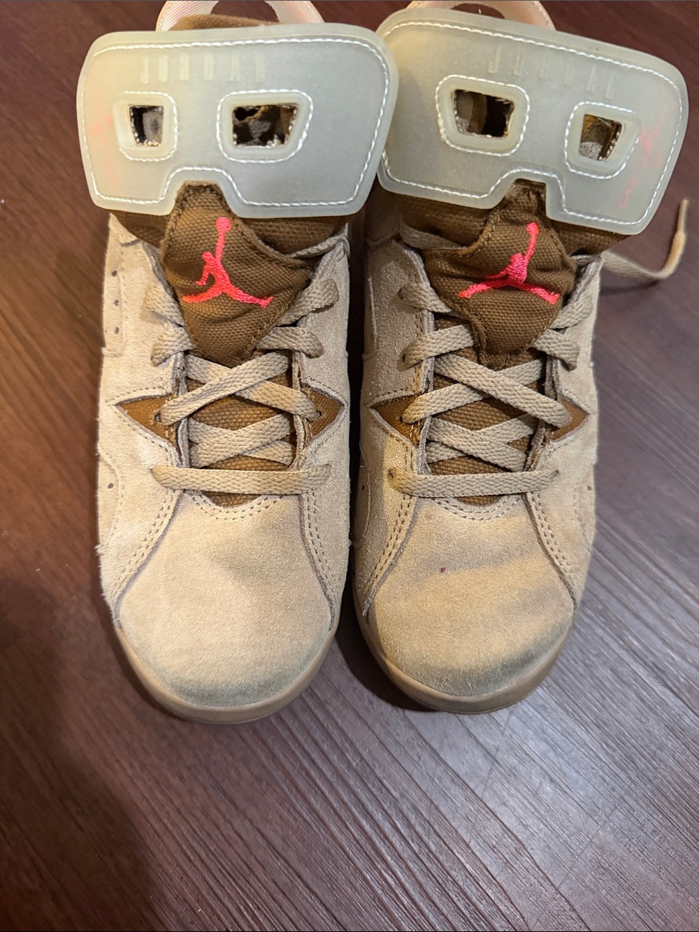 Jordan Kids Tan Suede Sneakers with Pink Jumpman